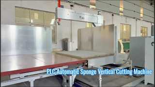 Sponge Strip Block การตัดแนวตั้ง PLC อัตโนมัติพร้อมโต๊ะทำงานหมุนได้และมีดเอียงคู่